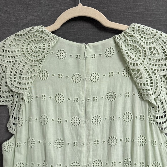 Antonio Melani Dress 10 Sage Green Tiered Eyelet Lace Flutter Midi Boho Preppy - Picture 8 of 11